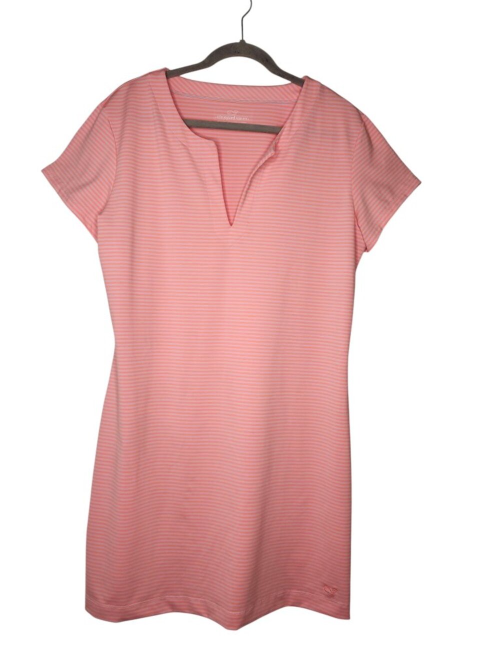 Vineyard Vines Sankaty Tunic Dress Pink Striped Split Neckline Size Large